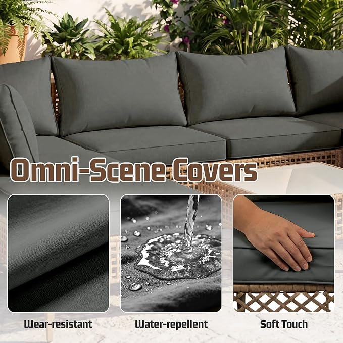 12pcs Outdoor Patio Cushion Covers Replacement, 24" Zippered Outdoor Cushion Covers Waterproof, UV Resistant & Washable Patio Furniture Cushion Covers Waterproof for Patio Sectional, Lght Grayi