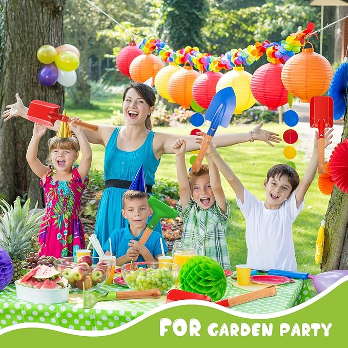 Tarpop 18 Pcs Kids Gardening Tools Set, Metal Kids Yard Tools with Sturdy Wooden Handle Safe Children Beach Sandbox Toy Sand Play Kit for Flower Soil Planting Loosening Digging, Trowel, Rake, Shovel