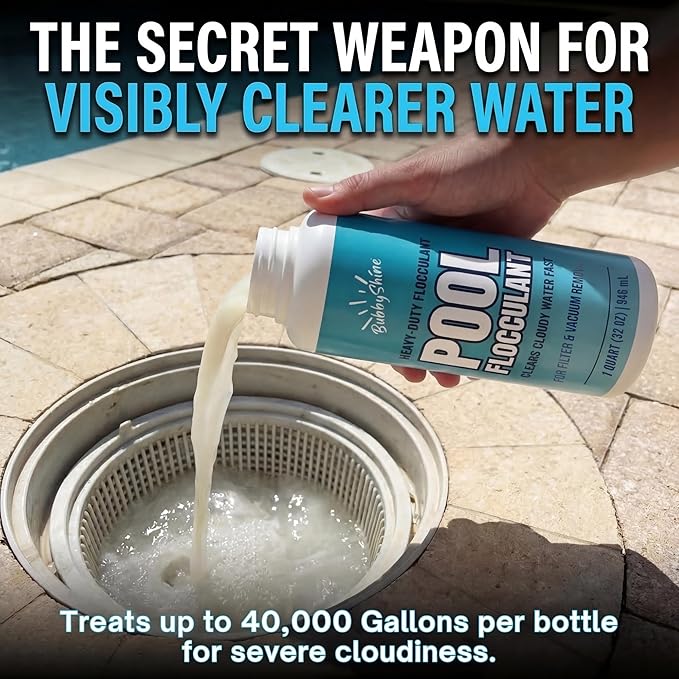 Pool Flocculant Clarifier – 32 fl oz – Heavy-Duty Pool Clarifier, Drop & Vac Cloudy Water Treatment, Particle Settling Support, Inground & Above Ground Compatible – BubbyShine