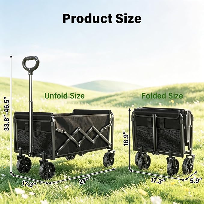 Wagons Carts Foldable - Portable Folding Collapsible Wagons with Wheels - Heavy Duty Utility Carts for Groceries, Shopping, Camping, Sports, Garden，Beach