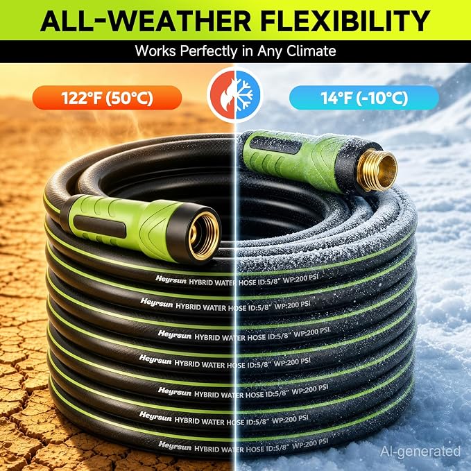 Garden Hose 25ft x 5/8", NON-EXPANDABLE Water Hose Heavy Duty, Flexible, Lightweight, Kink Resistant & Outside Hybrid Hose, Male to Female Fittings