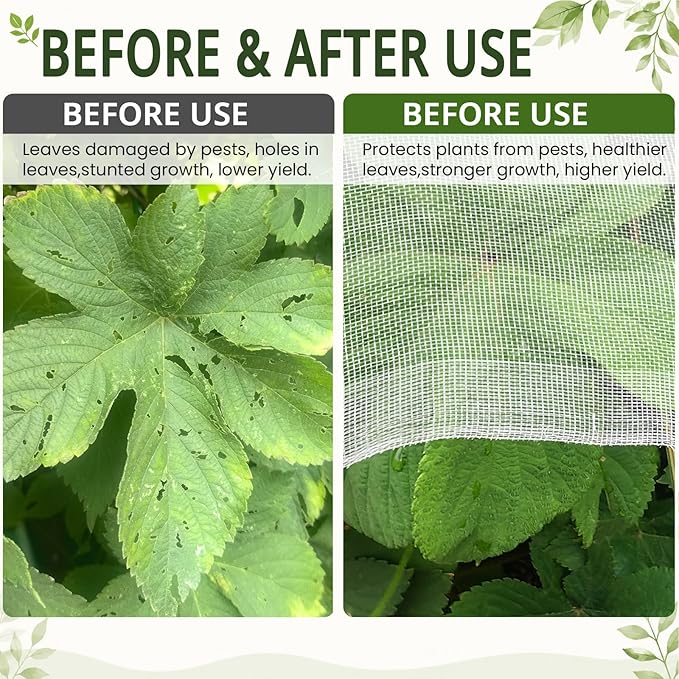 16x50Ft Garden Netting, Fine Mesh Insect Netting for Plant Protection | Mosquito Bug Bird Barrier Mesh Cover Insect Barrier for Raised Beds, Greenhouses Vegetables Fruits Flowers Raised Bed