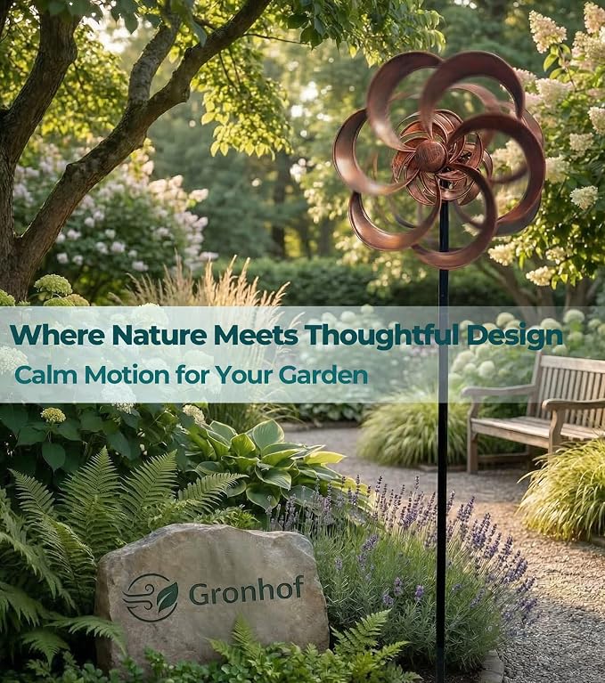63" Metal Wind Spinner Outdoor, Double-Sided Kinetic Yard Spinner, Smooth Spinning Garden Decor, Stable 5-Prong Stake, Copper Yard Art for Lawn & Patio