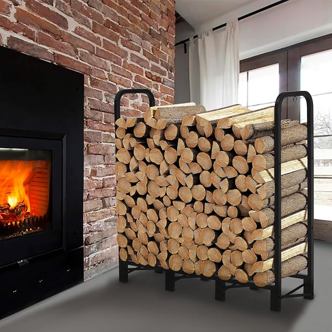 Werph 4FT Firewood Rack Outdoor,Heavy Duty Firewood Storage Rack,Outdoor Firewood Rack with Cover,Wood Rack Log Rack for Outdoor & Indoors, Black