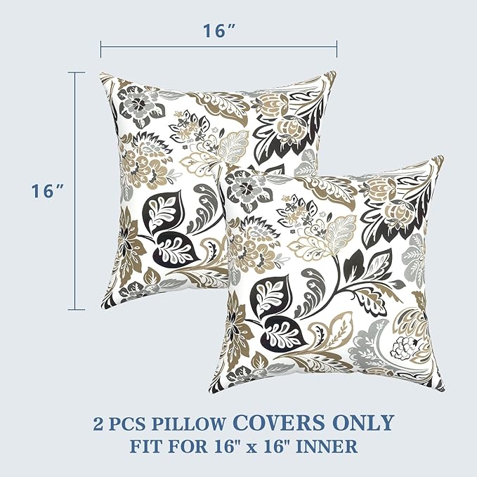 LVTXIII 2 Pack Outdoor Throw Pillow Covers for Patio Furniture, 16x16 Inch Square Pillow Case, Water-Repellent Cushion Covers for Garden, Porch, Sofa, Dailey Tan