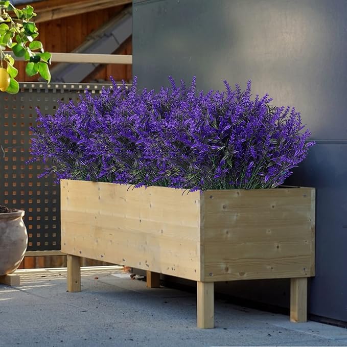 RECUTMS Artificial Plants Outdoor Artificial Lavender Flowers 12 Bundles Outdoor UV Resistant Fake Flowers No Fade Faux Plastic Plants Garden Porch Window Box Decor,Spring Decorations for Home(Purple)