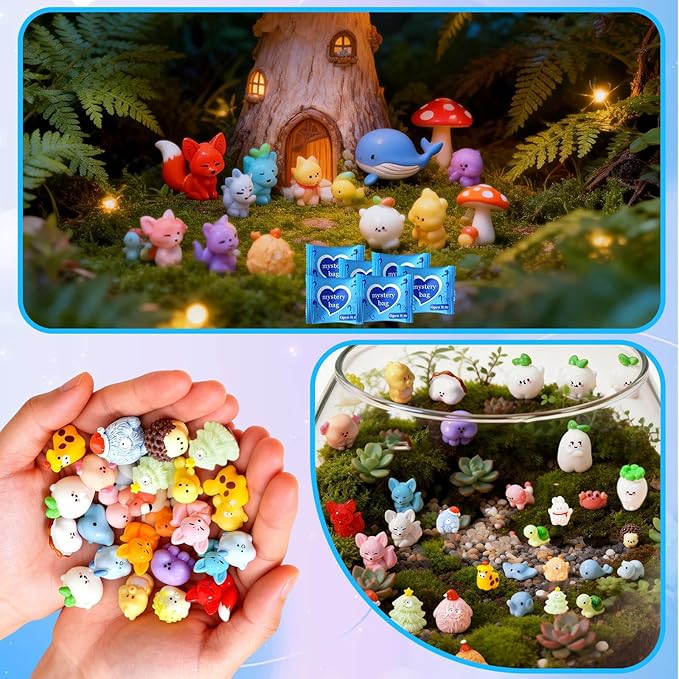 Mini Glow In The Dark Animal Resin Models, Resin Animals Mystery Bags, Individually Wrapped Blind Bags Tiny Animal Figurines, Collectible Mini Animals For Fairy Garden, DIY Crafts (50, B-Animal)