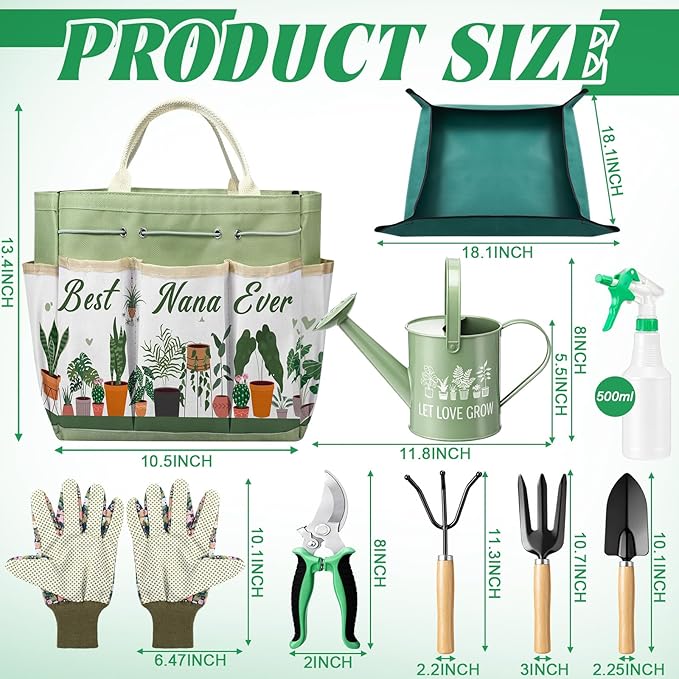 Reginary 11 Pcs Nana Gardening Gifts Mom Watering Can Set Include Garden Tool Garden Tools Tote Trigger Sprayer Soil Mat Apron Tumbler Pruning Shears Glove for Women Plant Enthusiast Present
