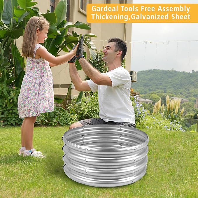 Gardeal Garden Galvanized Raised Garden Bed Kit - Metal Planter Boxes for Vegetables/Herbs/Flowers, Heavy-Duty Steel Outdoor Garden Box with Reinforced Edges(3X3X1FT)