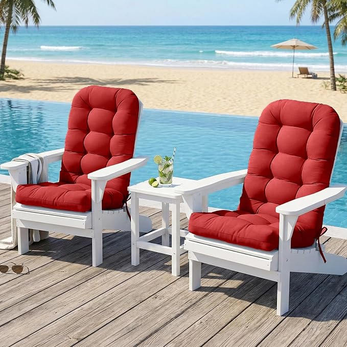 COOS BAY High Back Adirondack Chair Cushions for Outdoor Furniture, 49x20x5 in Water-Resistant Thick Tufted Patio Chair Cushions with Secure Straps, Set of 2, Red