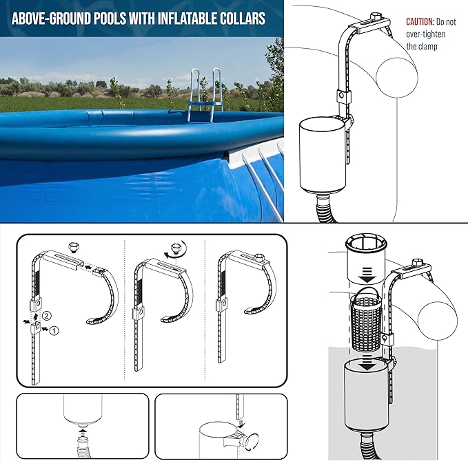 U.S. Pool Supply Pool Skimmer - Above Ground Pool Skimmer, Floating Surface Skimmer, 5 Adapters, Pool Accessories - Clean Dirt Basket, Wall Mount, Attach to Inflatable Collars, Tubular, Metal Frames