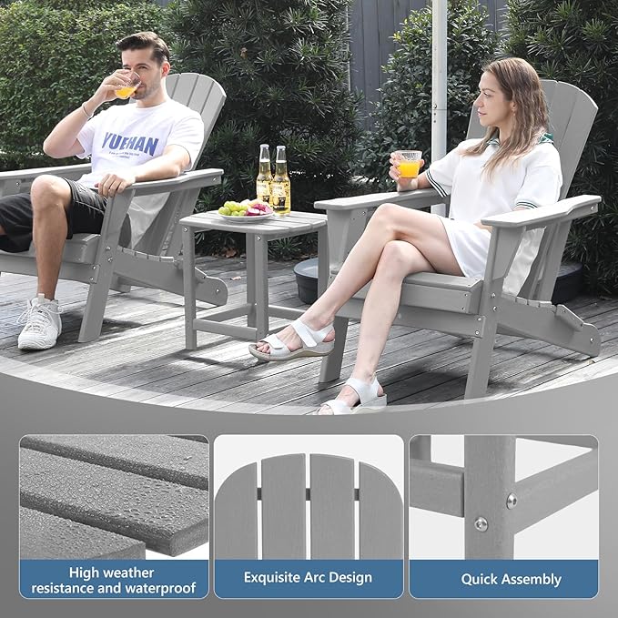 Plawdlik Hdpe Outdoor Adirondack Side Table, Wooden Textured, Set for Patio, Garden, Porch, Pool Composite Patio, Backyard, Bathroom and Indoor, Maintenance & Weather Resistant (Grey)