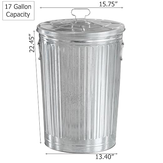 Gardenised Round Galvanized Steel 17 Gallon Trash Can with Lid and Handles Durable Metal Storage Bucket for Backyard Lawn Garden and Yard Use Weather-Resistant Garbage Can for Indoor and Outdoor