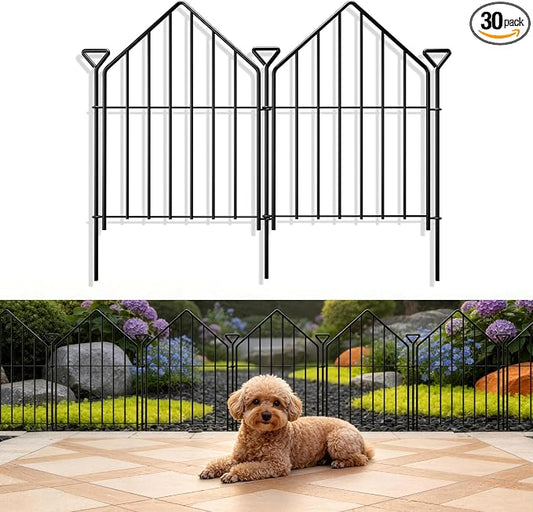 Decorative Garden Fence 17in x30ft, 30 Panels Rustproof Metal No Dig Fence Animal Barrier, Roof Shaped Flower Bed Edging Ornamental Wire Border Panel Fencing for Yard Patio Outdoor Decor