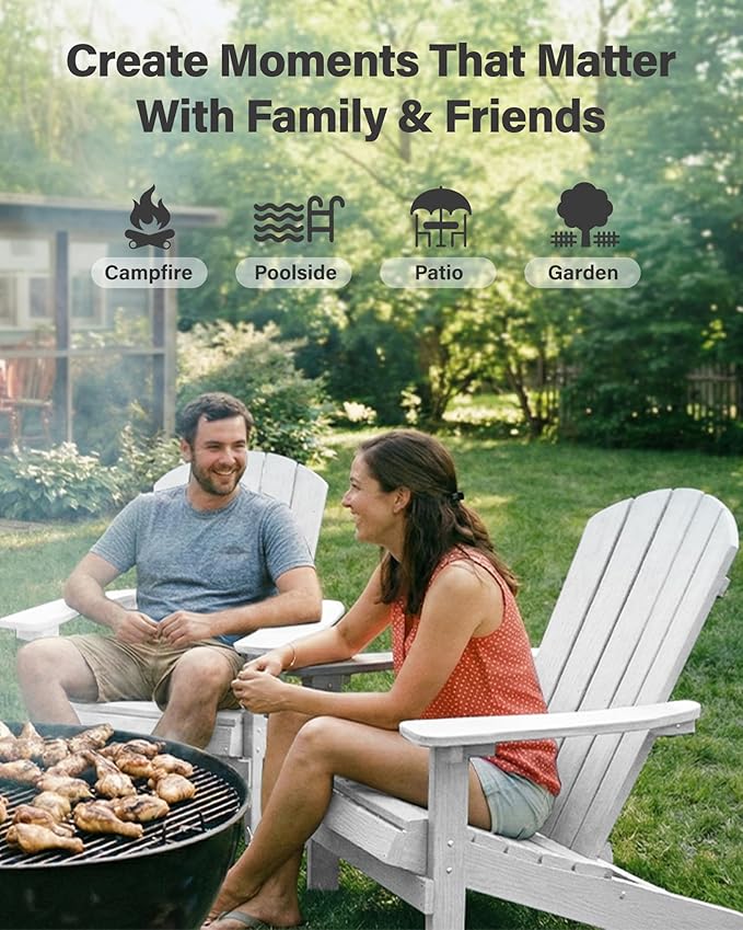 YEFU Adirondack Chairs Set of 6: Outdoor Chair HIPS Plastic Adirondack Chairs - Patio Chairs with Wood Texture - Lawn Fire Pit Deck Porch Garden Chairs for Adults(White)