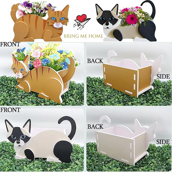 White Cat Planter Plant Pots,Cute Cat Flower Planter,Gifts for Pet Lovers,Unique Animal Plant Pots,Office,Indoor Outdoor Garden Decor（12.5 * 5.6 * 7.8in）