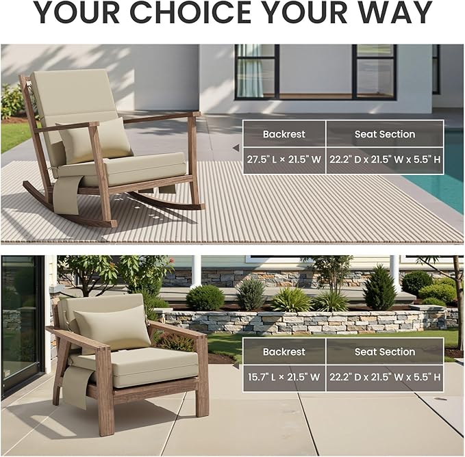 Sunbrella Foldable Outdoor Chaise Lounge Cushions with Head Pillow and Side Pockets,Water Repellent & Fade Resistant Lounge Chair Cushion, 72''L x 21''W, Set of 2, Canvas Antique Beige