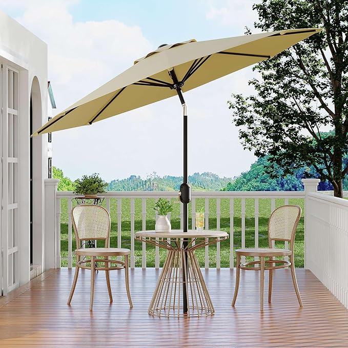 10 ft Patio Umbrella - 8 Sturdy Ribs Outdoor Table Umbrella with Crank Lift & Push Button Tilt - Market Umbrella for Pool, Deck, Yard, Garden -Beige