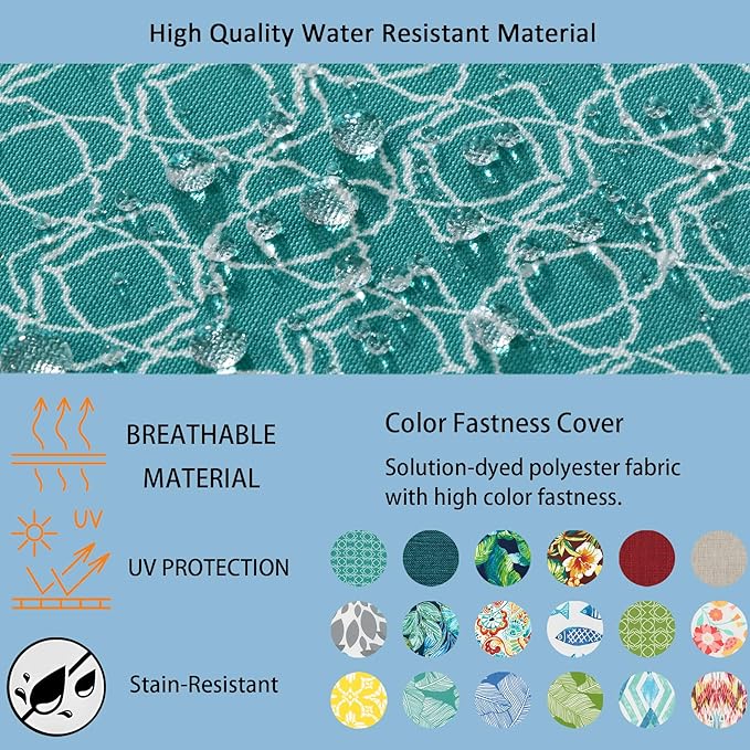 COZYVIDA Outdoor Chair Cushions Set of 4, 20"x20" Square Seat Pads with Tie Straps and YKK Zippers, 30D High-Density Foam, Water-Resistant Fabric,UV-Resistant 1000+ Hrs