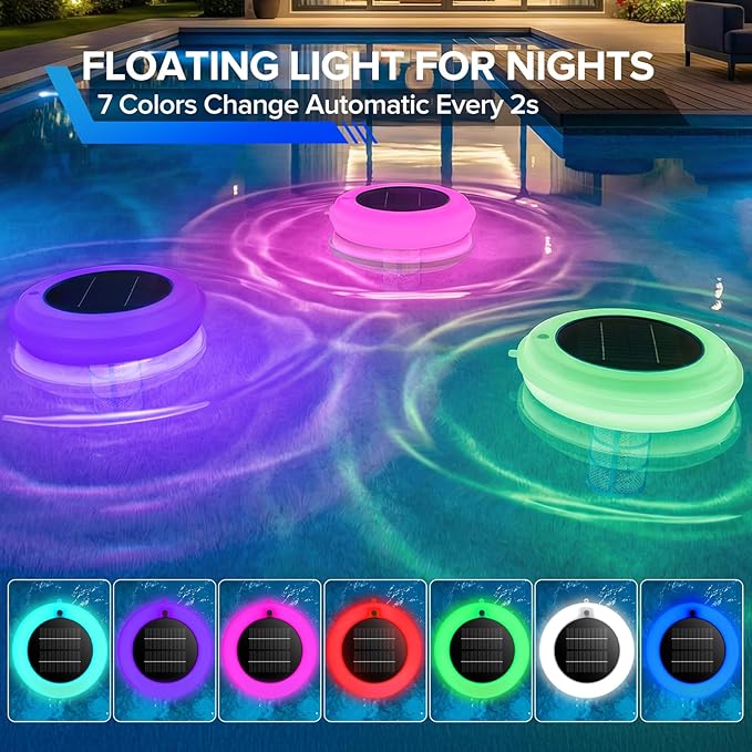 Aisdan Solar Pool Ionizer, Upgraded Larger Solar Panel Copper Pool Ionizer Floater Auto Switching of Multi-Colored LED Night Light, Ionizador Solar for Above Ground, Inground Pool, Up to 45,000 Gal