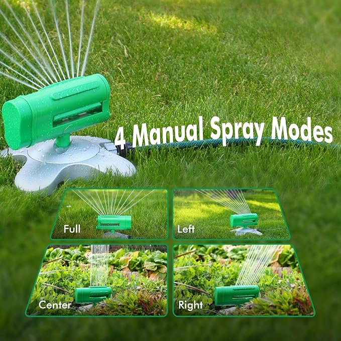 RESTMO Turbo Oscillating Sprinkler, Irrigation Sprinklers for Large Yard | 360°Rotating & Ultra-Stable Base,Adjustable Flow & 4-Way Manual Watering Patterns,Sprinkler Ideal for Plants,lawns & gardens