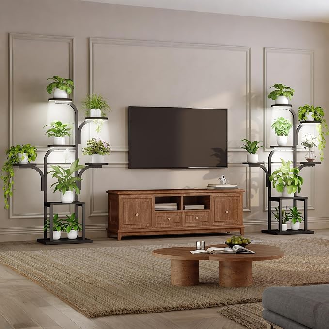 HOOBRO Plant Stand Indoor with Grow Lights, 47.2" Tall Metal Plant Shelf and Plant Stand Indoor, 2 Tier 32.8" Tall Corner Plant Shelf Bundle, BB09DHJ01-BF14HJ01