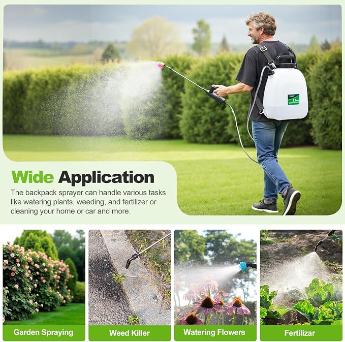 VAXMAY Battery Powered Sprayer 3.2 Gallon, Backpack Sprayer with 3 Adjustable Forces, Battery Indicator, 5 Mist Nozzles, 41" Retractable Wand, USB Rechargeable Garden Sprayer for Weed Lawn Yard
