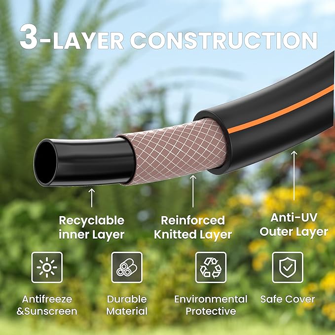 Giraffe Tools Garden Hose 50ft x 5/8", Water Hose Heavy Duty, Flexible, Lightweight Hybrid Hose with Swivel Handle, Male to Female Fittings