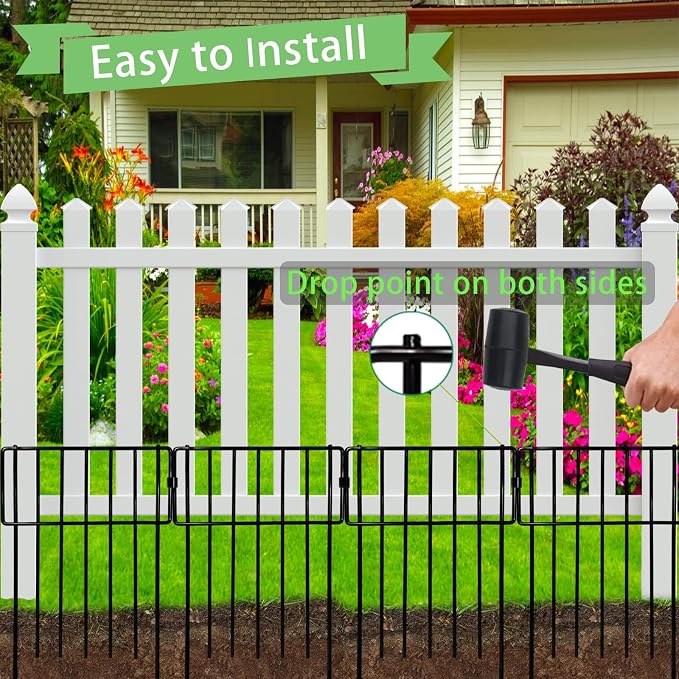 Thrivinest Animal Barrier Fence, 26 Pack No Dig Fence Decorative Fences, 17in(H) x10ft(L) Rustproof Metal Wire Small Garden Fence Border for Dogs Rabbits (26 Pack,28Ft)