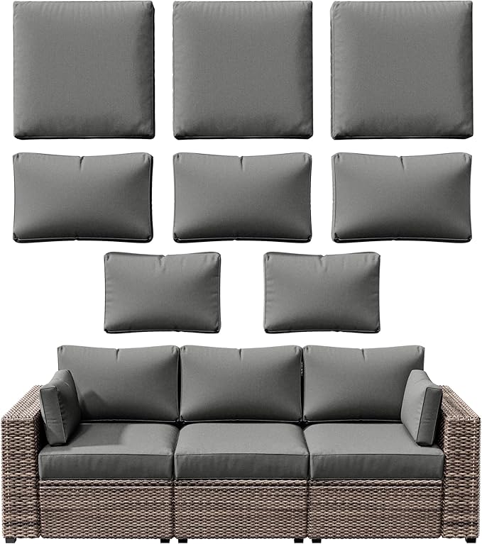 8p Outdoor Cushion Slipcovers Outdoor Patio Cushions Covers Replacement Waterproof with Zipper for 3-Seat Rattan Sofa Patio Furniture Cushion Covers, Covers Only