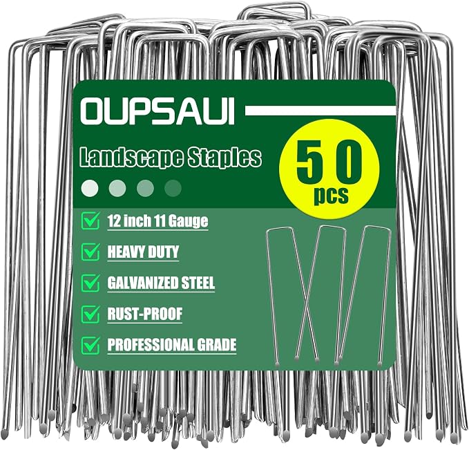 12 Inch Galvanized Landscape Staples Stakes, 25/50/100/200pcs Garden Metal Stakes for Weed Barrier Fabric, Fence Stakes, Tent Stakes, Christmas Decorations (50pcs)