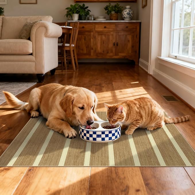 Front Door Rug - 2x3 Non-Slip Door Mat Washable Doormat Indoor Outdoor Entrance Tan Beige Striped Small Throw Rugs for Entryway Bedroom Laundry Room Kitchen Mat for Floor Front Porch Decor