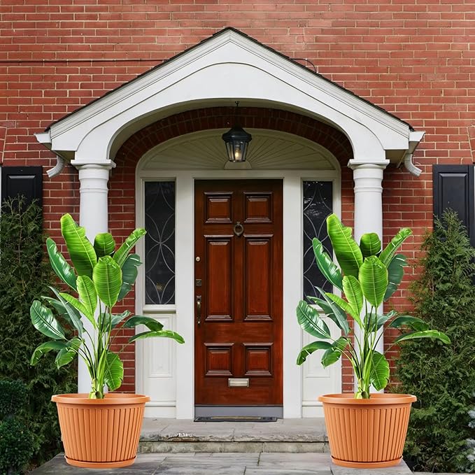 Large-Planter-Indoor-Outdoor Plant Pots, 16 inch 4 Pack Plastic Flower Pots with Saucer And Drainage Holes, Modern Garden Planters For Planting Medium Large Plants, Decorative Resin Garden Pots