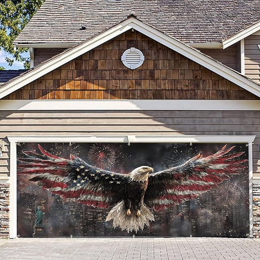 7 * 16FT Eagle USA Flag Garage Door Cover Decorations Independence Day Garage Door Banner for Outdoor Indoor Patriot Party Photography Backdrop