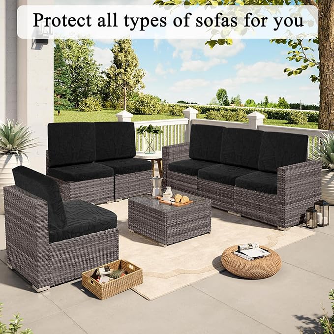 HEBE Stretch Patio Cushion Covers Set 8pcs,Waterproof Outdoor Couch Covers Replacement,Washable Reusable Seat Cushion Slipcovers for Patio Furniture Protector,Chair Cushion Cover