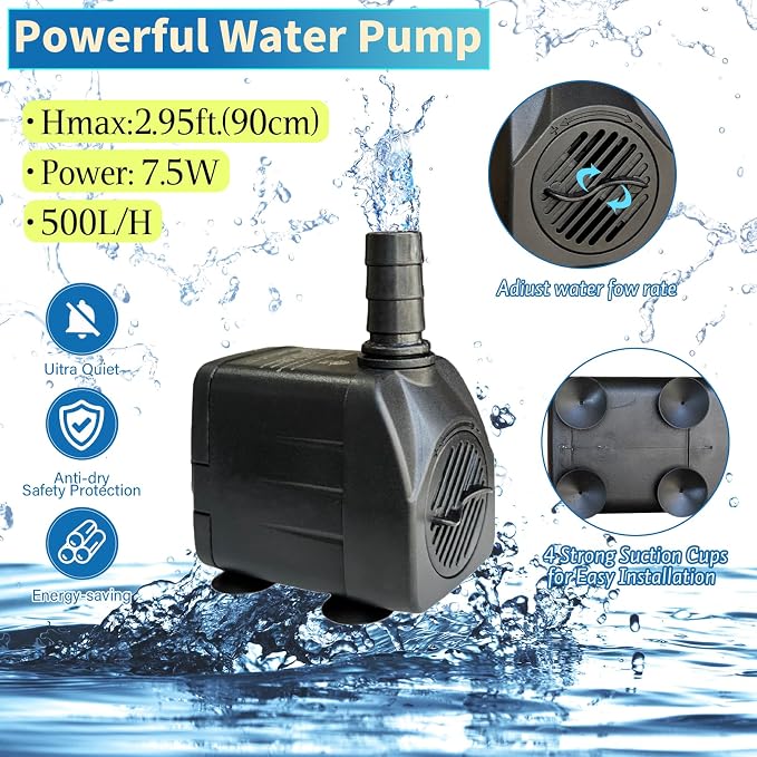 TIANCENTRAL H Electric Bird Bath Fountain Pump with Natural Rock Design, Continuous Water Bubbler (Not Solar) 7.5W Adjustable Submersible Pump with 6FT Anti-Bite Cord for Outdoor Garden & Patio Decor
