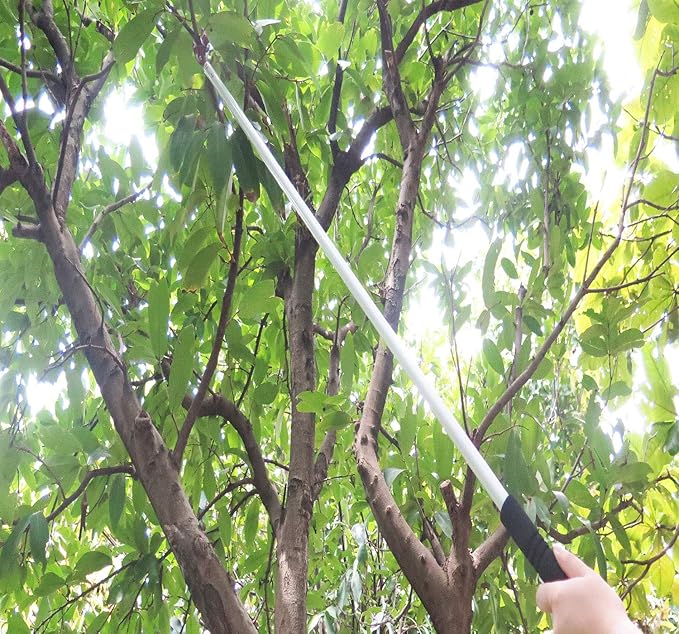 4FT Long Reach Pruner and Fruit Picker with Cut & Hold Feature, Lightweight 1.1lb Aluminum Pole with 90° Rotating Head, High Carbon Steel Sharp Blade, Ergonomic Tree Trimmer for High Branches