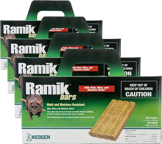 Neogen Ramik Fish Flavored Weather Resistant Rodenticide Bars, 4 x 16 oz Bars (4lb) (Pack of 4)