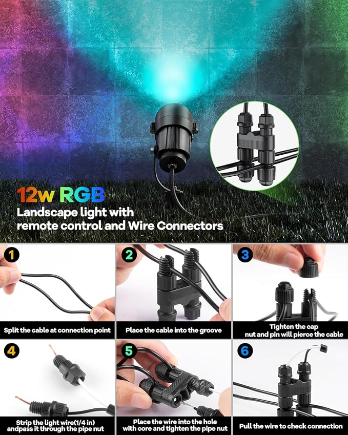 HIBOITEC RGBWW Low Voltage Landscape Lights 12-Pack, ETL Listed IP65 Outdoor LED Spotlights with Timer & Dual Remote, 12-24V Color Changing Uplighting for Yard Trees(Transformers NOT Included)