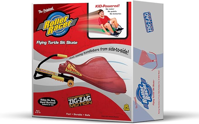 The Original Roller Racer Flying Turtle Sit Skate, Kid Powered, No Motor, No Pedals, No Batteries, Power by Zig zag Motion, Promotes Active Play in or Outdoors, Non-marring Skate Wheels