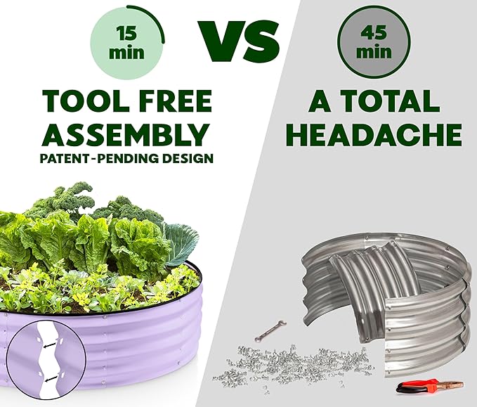 Round Galvanized Raised Garden Bed // 4×4×1 ft (2-Pack) Galvanized Raised Garden Beds Outdoor for Gardening, Vegetables, Flowers (Lavender) // Patented Tool-Free Design Round Planter