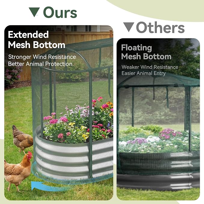 Lineware Raised Garden Bed with Sprinkler Timer and Self-Watering System, 8x3x1 ft Elevated Planter Boxes Outdoor with Mesh Cover, Oval Raised Beds for,Vegetables,Flowers, Backyard, Patio