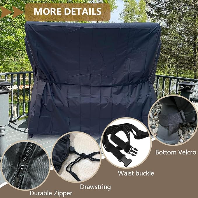 FLYMEI Outdoor Swing Cover 3 Triple Seater Hammock Cover for Porch Swing Canopy Glider Chair and Other Patio Furniture, Waterproof Windproof All Weather Protection, 87'' (L) x 49''(W) x 67''(H)