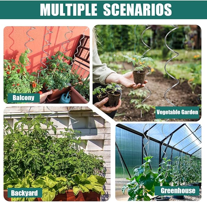 58" Galvanized Plant Supports Spiral Tomato Cages, 10 Pack Metal Twisted Tomato Stakes Climbing Plant Stake Tower Outdoor Indoor