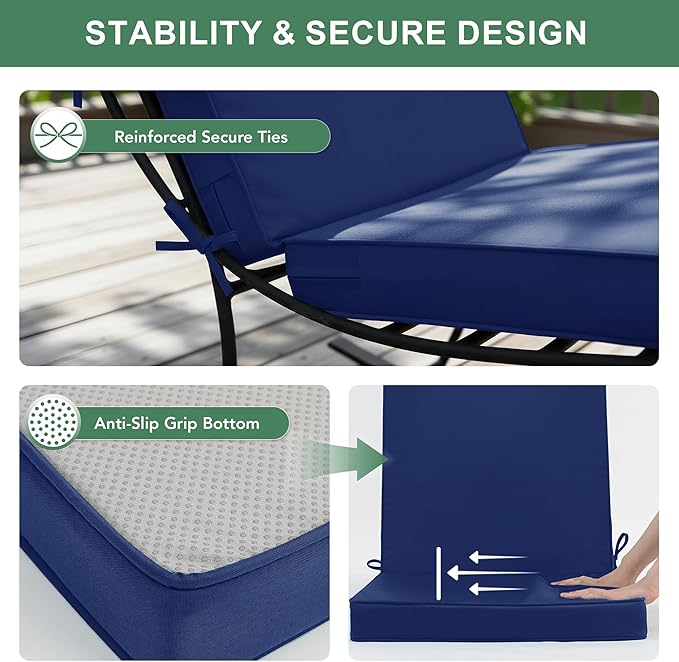 Summsun High Back Patio Chair Cushions, Outdoor Dining Seat Cushion with Splash-Proof Removable Covers, Ties, Non-Slip Bottom for Garden Lawn Patio Furniture, 44 x 20 Inch, Navy