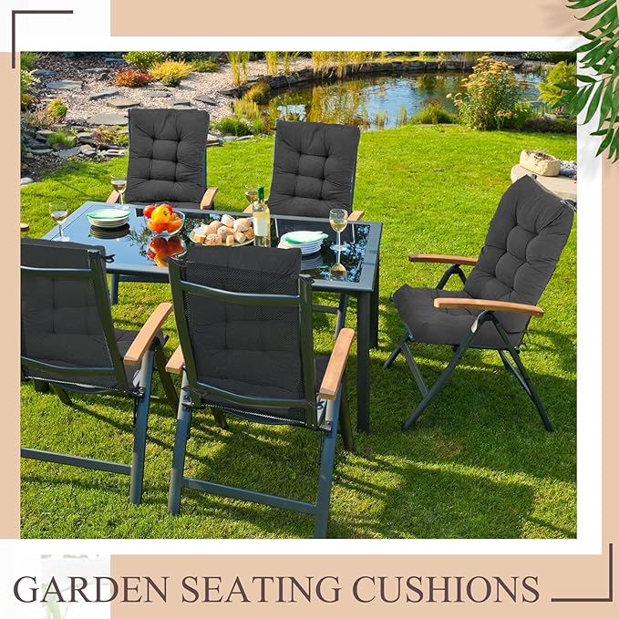 Juexica 4 Sets Outdoor Patio Chair Cushions Seat High Back Tufted Pillow Replacement Rocking Chair Cushions Pads for Patio Summer Seasonal Indoor Home Office (Dark Gray)