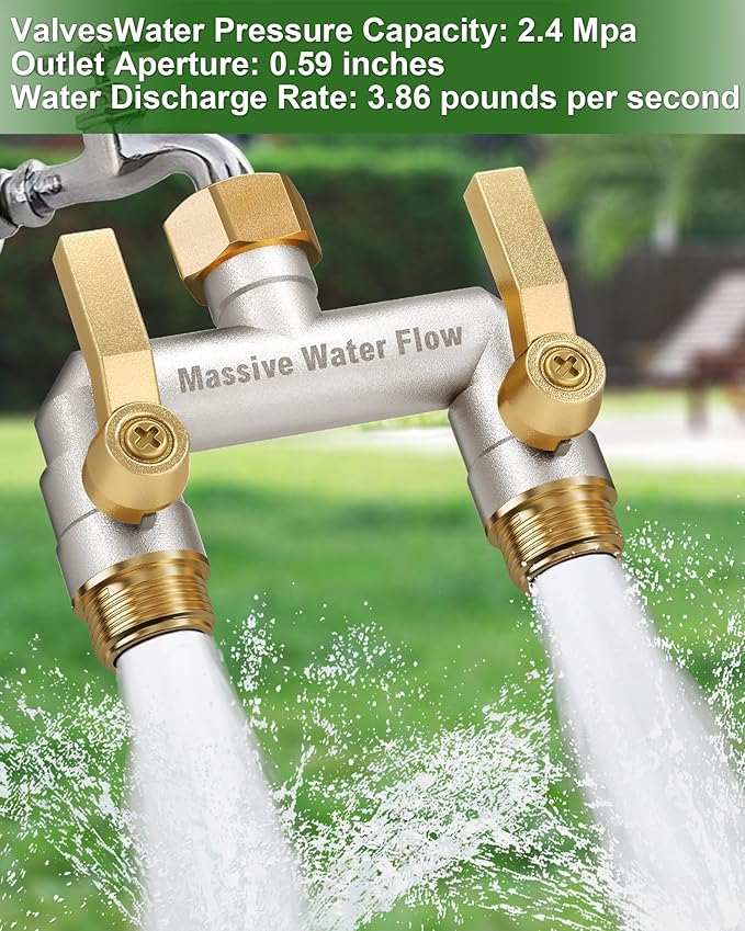 Hose Splitter 2 Way Heavy Duty, Full Flow Solid Brass Nickel Plated Garden Hose Splitter, Spigot Splitter Valve with Metal Handle, Outdoor Faucet Splitter, 3/4 - Inch Frost Resistant Hose Adapter