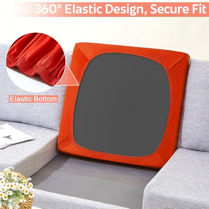 pickyNproud 8Pcs Patio Cushion Covers Stretch Outdoor Couch Cushions Slipcovers Replacement Washable Furniture Protector with Elastic Bottom Sofa Chair Seat Cover, Rust Orange