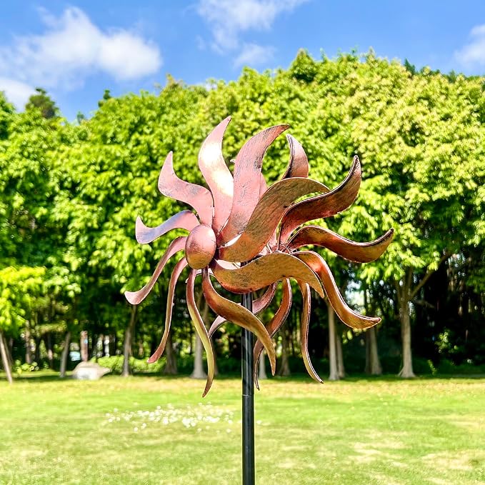 360 Degree Double Blade Metal Wind Spinner for Patio, Lawn & Garden (Copper 53 * 12 inch)