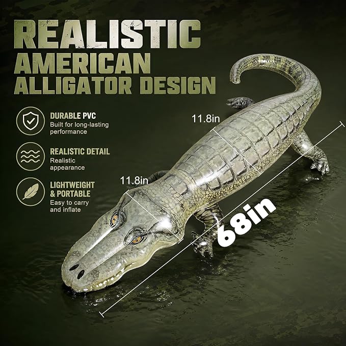 5.67FT Inflatable Alligator Keeping Ducks Away from Pools,Realistic Inflatable American Alligator Effective at Keeping Ducks and Raccoons Away from Pools
